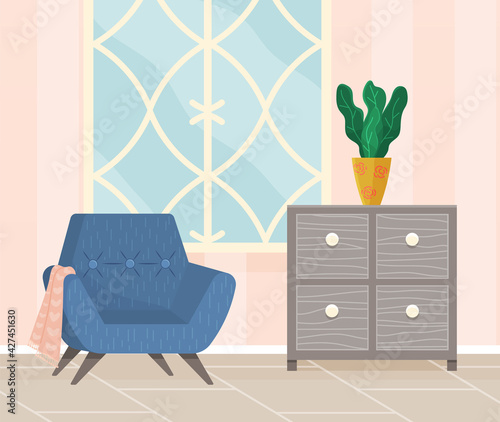 Flat design interior. Planning and arrangement of furniture in apartment. Living room. Home lifestyle. Style house