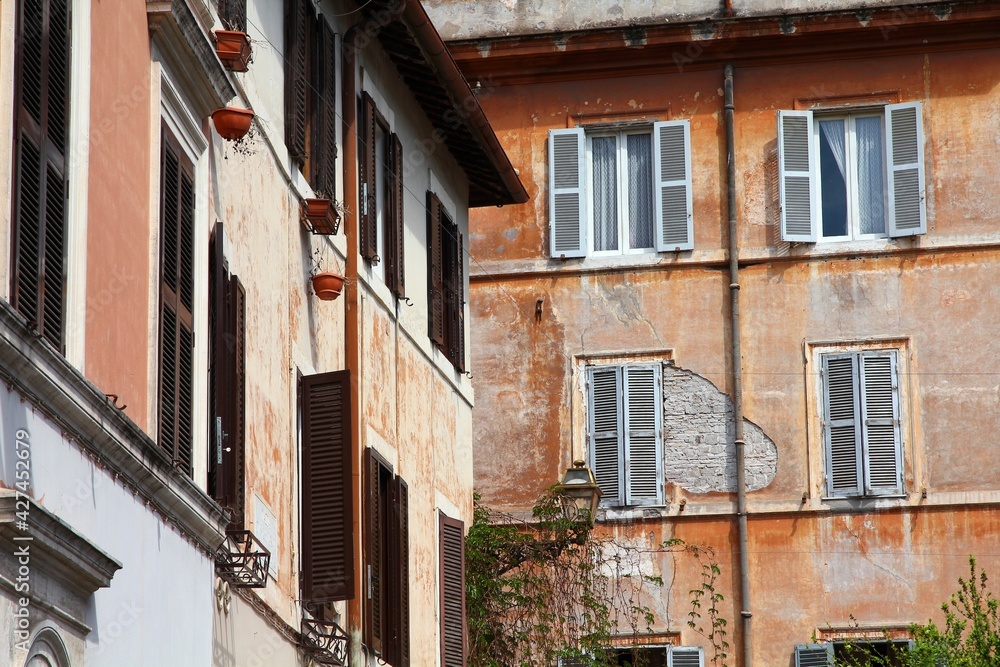 Old streets in Rione Trastevere, Rome Italy