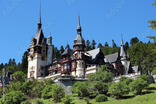 Fairytale castle of Peles, Romania. Architecture of Romania.