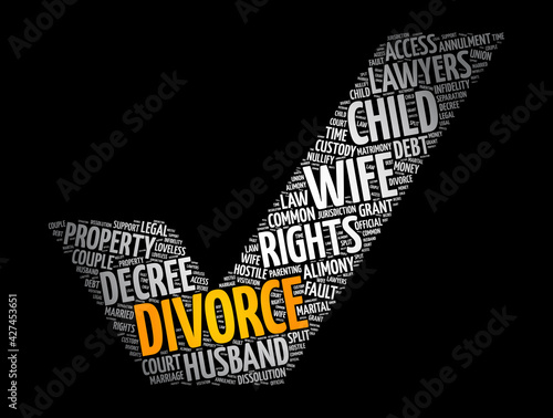 Divorce check mark word cloud collage, concept background