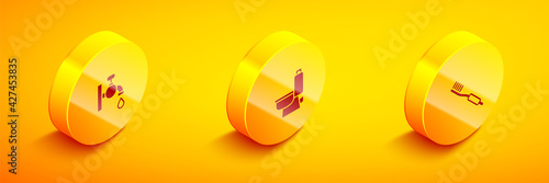 Set Isometric Water tap, Toilet bowl and Toothbrush icon. Vector