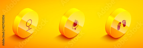 Set Isometric Round makeup mirror, Toilet urinal pissoir and Flip flops icon. Vector