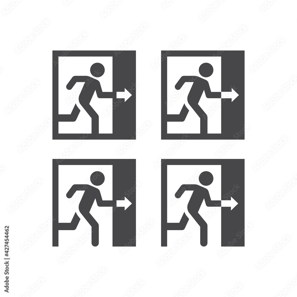 Exit door with man running vector sign. Doorway black symbol. Exit door with man running vector sign. Doorway black symbol.