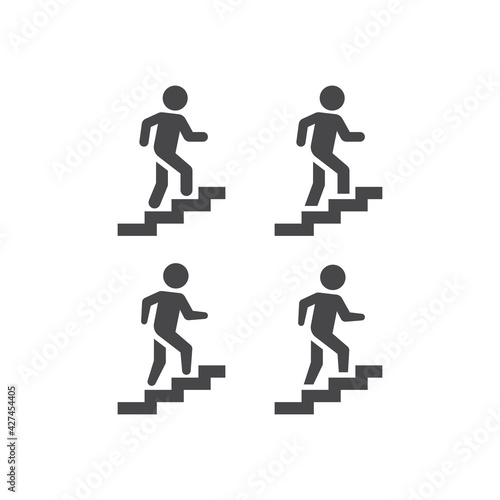 Stairs or stairway black vector sign. Man climbing up staircase symbol. photo