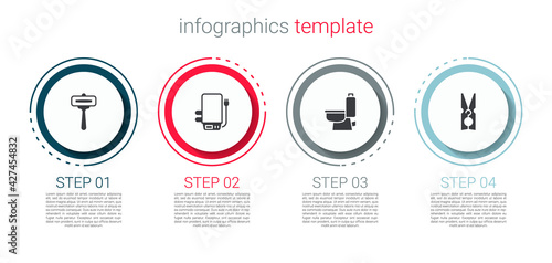 Set Shaving razor, Electric boiler, Toilet bowl and Clothes pin. Business infographic template. Vector