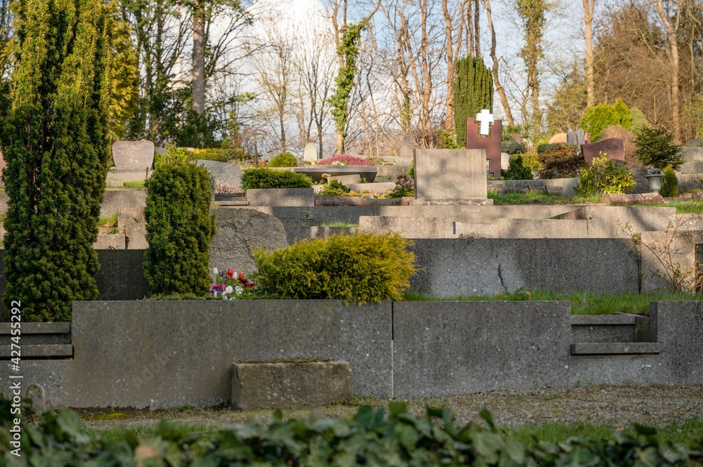 View over a terraced cemetery