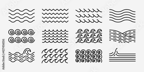 Set Bundle of Minimalist Waves Logo Icon Line Art Vector Design Illustration