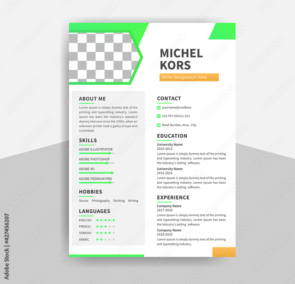 minimalist Curriculum Vitae template, Professional and minimal CV, Resume Job Application letterhead, Infographics Personal Description letter Vector minimalist Curriculum Vitae template, Professional and minimal CV, Resume Job Application letterhead, Infographics Personal Description letter Vector