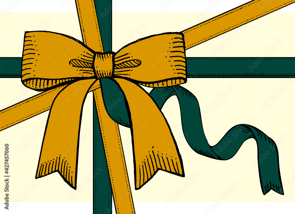 黄色と緑のリボンのイラスト レトロな手描きイラスト アンティーク調 Koty Obrazy Na Plotnie Ecowall24 Pl