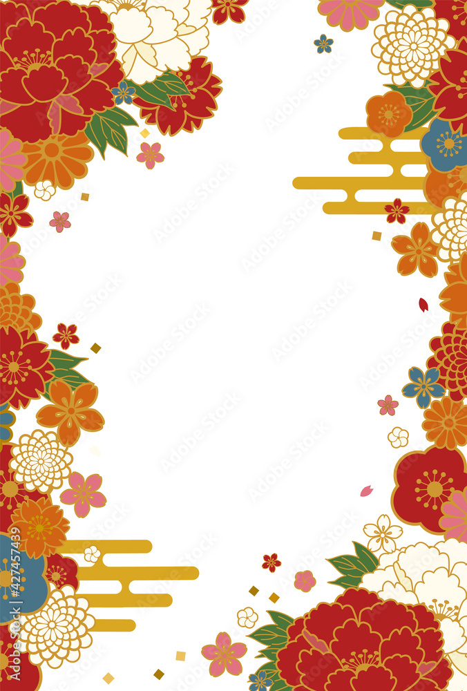 Vecteur Stock 和柄の花のベクターイラストフレーム背景(縦) | Adobe Stock
