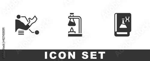 Set Prosthesis hand, Test tube flask on fire and Genetic engineering book icon. Vector