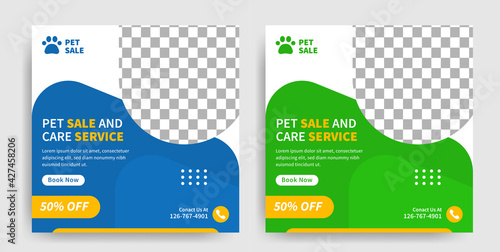 pet animal bird care, sale and service social media post and web banner template