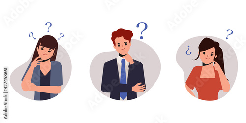 Group of people asking questions illustration flat vector design.