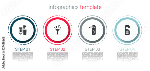 Set Toothbrush and toothpaste, Martini glass, Door handle and Please do not disturb. Business infographic template. Vector