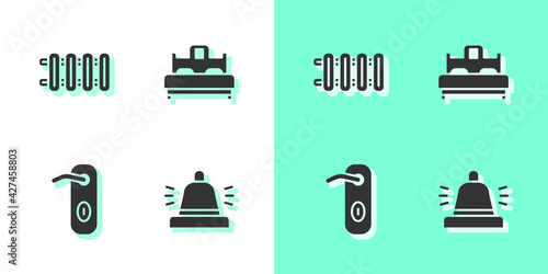 Set Hotel service bell, Heating radiator, Door handle and Bedroom icon. Vector