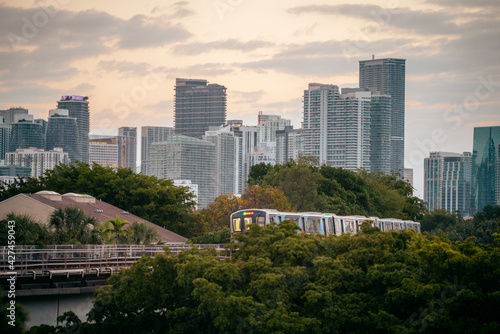 country skyline at sunset train miami usa 