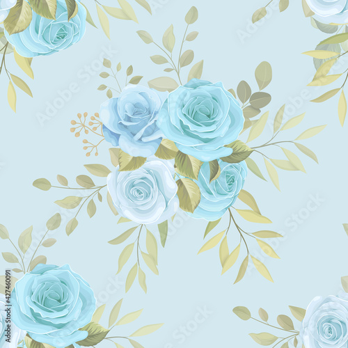 Beautiful seamless pattern with floral blue