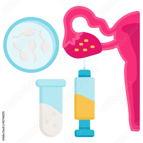 Egg Pickup Concept, IVF Retrieve eggs Vector color Icon Design, In Vitro Fertilization Symbol on White Background, Pregnancy and obstetrician Sign, test tube baby procedure stock illustration