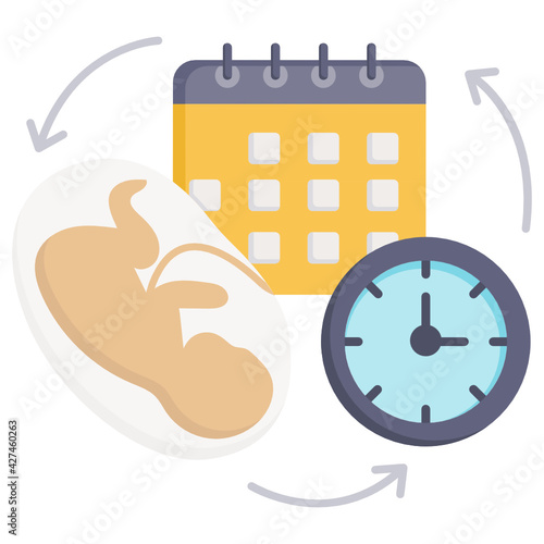 Baby Making Life Cycle Concept, foetus Week and time clock  Vector color Icon Design, In Vitro Fertilization Symbol, Pregnancy and obstetrician Sign, test tube baby procedure stock illustration