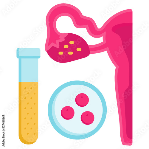 Ovary, Beaker containing female Egg and Tube Concept Vector color Icon Design, In Vitro Fertilization Symbol, Pregnancy and obstetrician Sign, Test Tube Baby making Process stock illustration