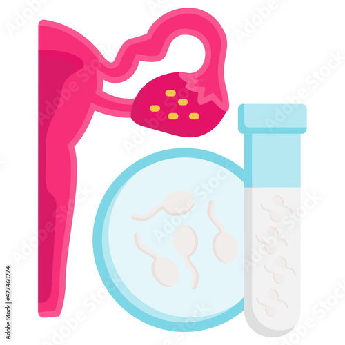 Ovary, Beaker containing Male Sperm and Tube Concept Vector color Icon Design, In Vitro Fertilization Symbol, Pregnancy and obstetrician Sign, Test Tube Baby process stock illustration
