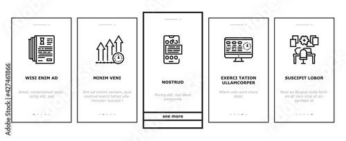 Productivity Manage Onboarding Mobile App Page Screen Vector. Energy Drink And Motivation, Working Hours And Growth Rates, Deadline And Productivity Work Illustrations