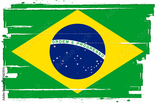 Flag of Brazil, banner with grunge brush