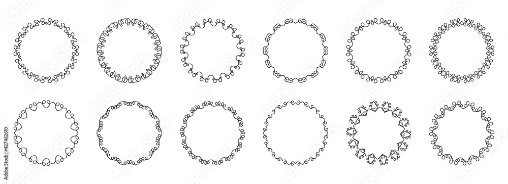 Set of frames and wreaths. Vintage templates. Elements for wedding design, logo and greeting cards. Vector illustration isolated on white background.