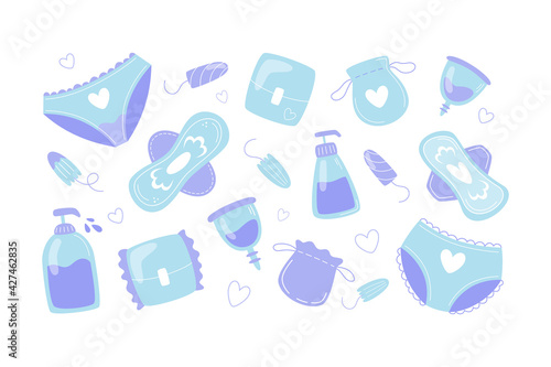 Feminine hygiene items collection in flat style