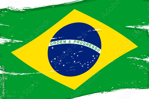 Flag of Brazil, banner with grunge brush