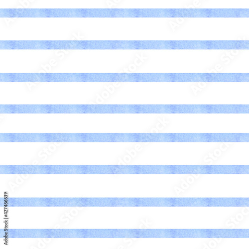 Seamless pattern with watercolor horizontal light blue stripes on white background.Summer texture for fabrics,textile,interior,package,marine design.Breton t-shirt imitation,sailor shirt texture