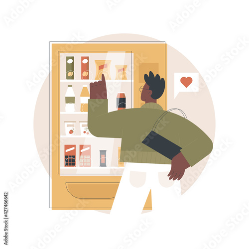 Vending machine abstract concept vector illustration. Vending business, self-service machine, snacks and beverages, small business, takeaway coffee, public space, commerce abstract metaphor.