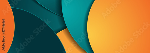 Turquoise and orange geometric wavy abstract tech background. Corporate vector banner design