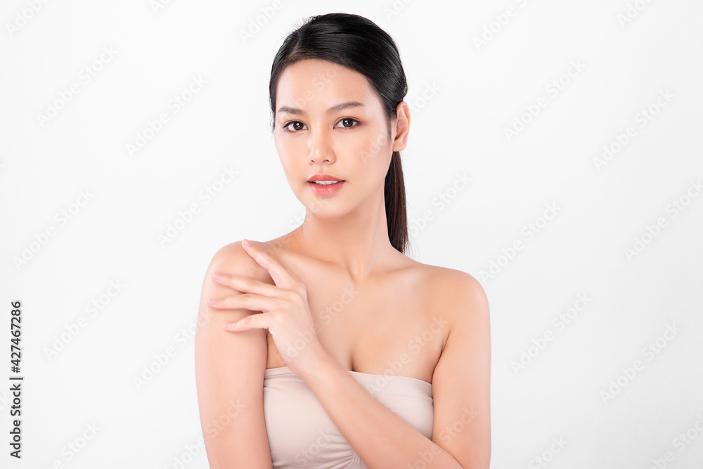Beautiful young asian woman with clean fresh skin on white background, Face care, Facial treatment, Cosmetology, beauty and spa, Asian women portrait Beautiful young asian woman with clean fresh skin on white background, Face care, Facial treatment, Cosmetology, beauty and spa, Asian women portrait