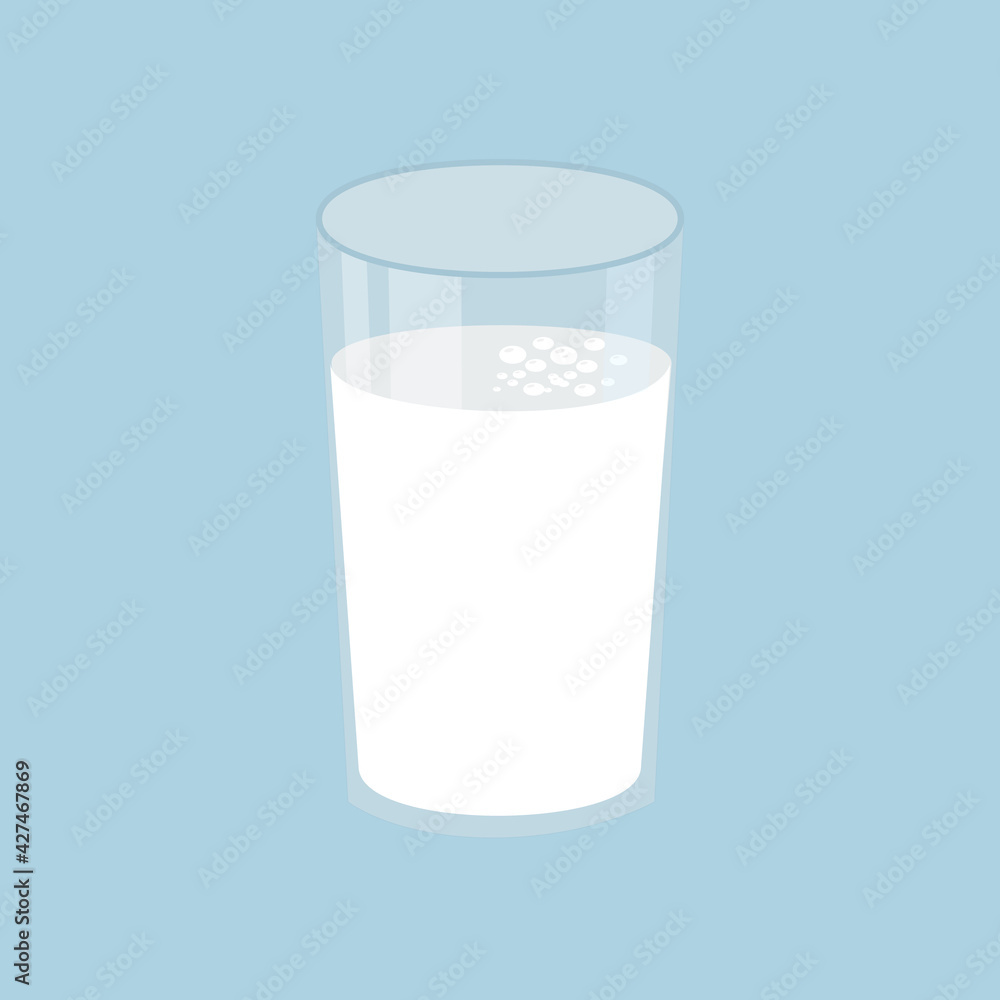 Glass of milk isolated on a light blue background. Vector illustration. Realistic execution. For various purposes of design in print and web. Glass of milk isolated on a light blue background. Vector illustration. Realistic execution. For various purposes of design in print and web.