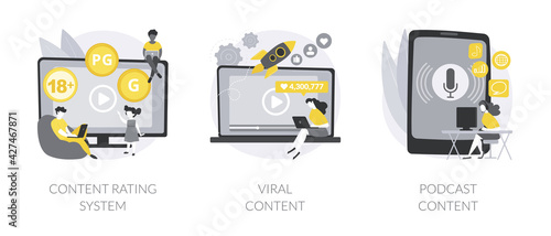 Media and tv content abstract concept vector illustrations.
