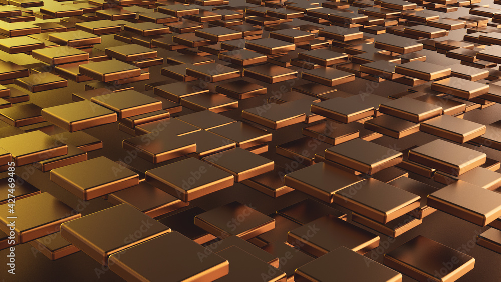 Fototapeta premium Abstract gold geometric shape brick and cube composition generated in solid color 3d rendering image