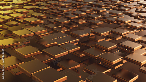 Abstract gold geometric shape brick and cube composition generated in solid color 3d rendering image © Hryhorii