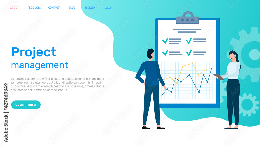 Project management basics landing page template flat design. Teamwork, business meeting concept Project management basics landing page template flat design. Teamwork, business meeting concept