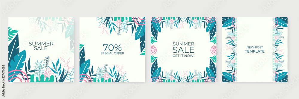 Collection of abstract background designs, summer sale, social media promotional content for social media post and stories. Vector illustration