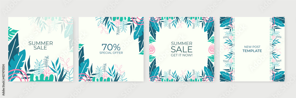 Obraz premium Collection of abstract background designs, summer sale, social media promotional content for social media post and stories. Vector illustration