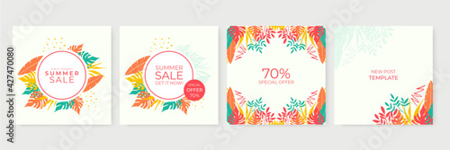 Collection of abstract background designs, summer sale, social media promotional content for social media post and stories. Vector illustration
