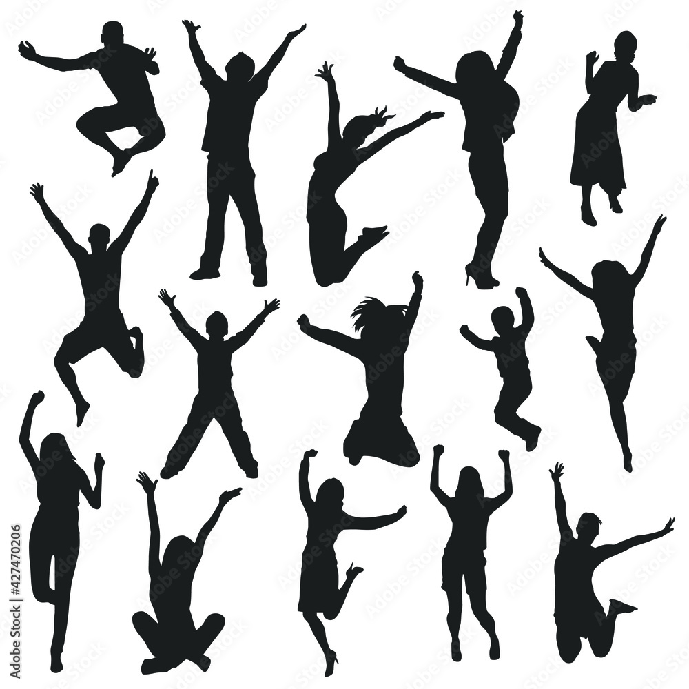 Happy People Illustration Clip Art Design Collection Silhouettes Person Jump. Happy People Illustration Clip Art Design Collection Silhouettes Person Jump.
