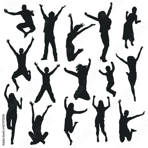 Happy People Illustration Clip Art Design Collection Silhouettes Person Jump.