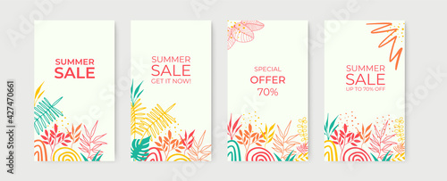 Hello summer with decoration floral hanging on white background. Paper art and craft style. Vector illustration of floral, flower, grass, leaf, and bright sun.