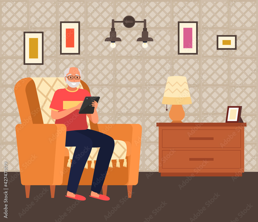 Old people play video game. Senior people with different gadgets. Oldster education on computer Old people play video game. Senior people with different gadgets. Oldster education on computer