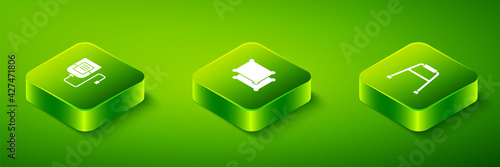 Set Isometric Pillow, Walker and IV bag icon. Vector