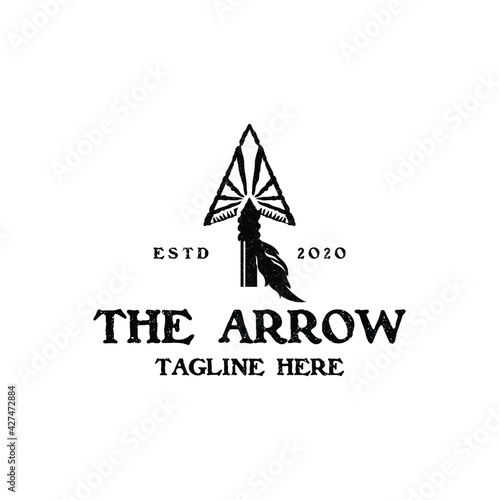 Vintage Retro Rustic Arrowhead Spear Hunting Hipster Logo Design