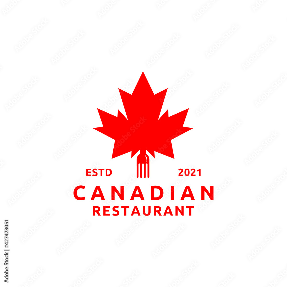 Canadian Food Logo Concept Design, Canadian Food Restaurant Logo Concept, Maple Leaf and Fork Icon Canadian Food Logo Concept Design, Canadian Food Restaurant Logo Concept, Maple Leaf and Fork Icon