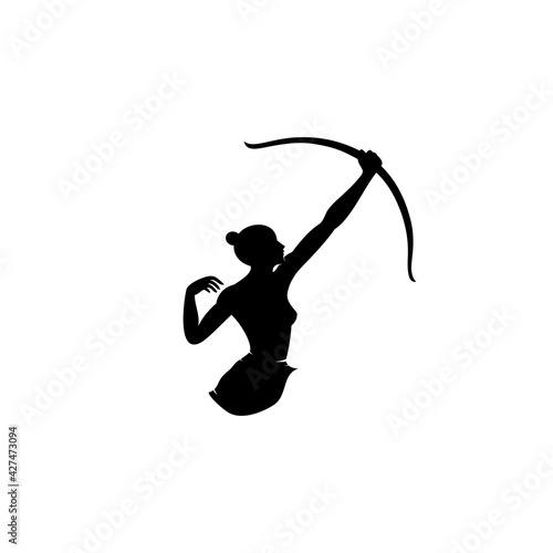 Woman Archer Silhouette, Illustration a Fantasy Woman Archer with a Bow or a Horoscope Symbol Sagittarius